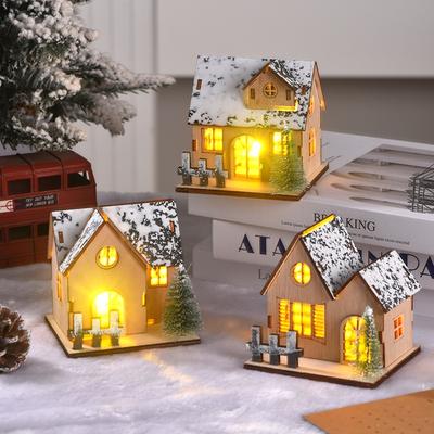 LED Holz Weihnachtshaus Dorf Unfertiges Weihnachten Schneehaus DIY Holz Chalet Baumschmuck Weihnachts-Tischdekorationen