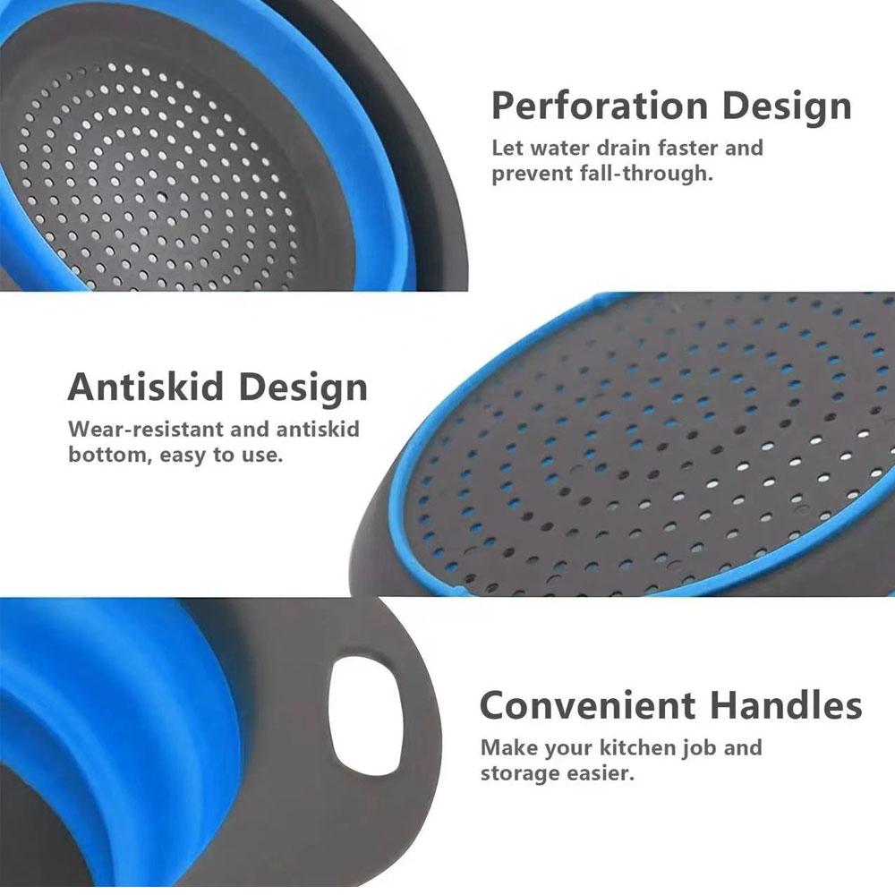 Strecurătoare pliabilă din silicon, pentru legume și fructe, spălat, coș de scurgere rotund, bol pliabil, strecurătoare alimentare, mâner