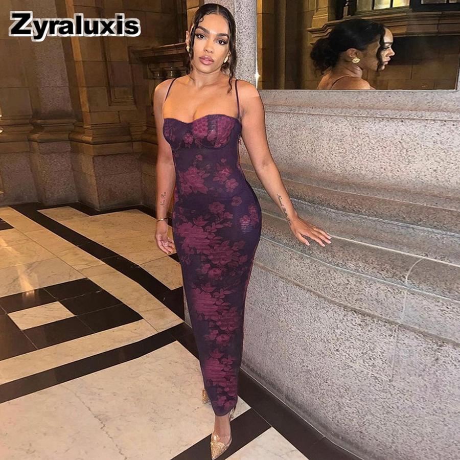 Women's Elegant Slim Fit Ruched Waist Dress Floral Print Long Gown