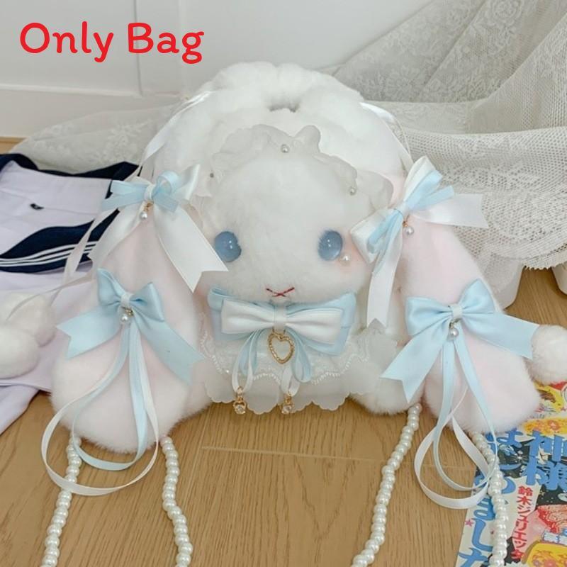 Japanese Lolita Bunny Plush Bag With Pearl Chain For Daily Fashion And Cute Storage
