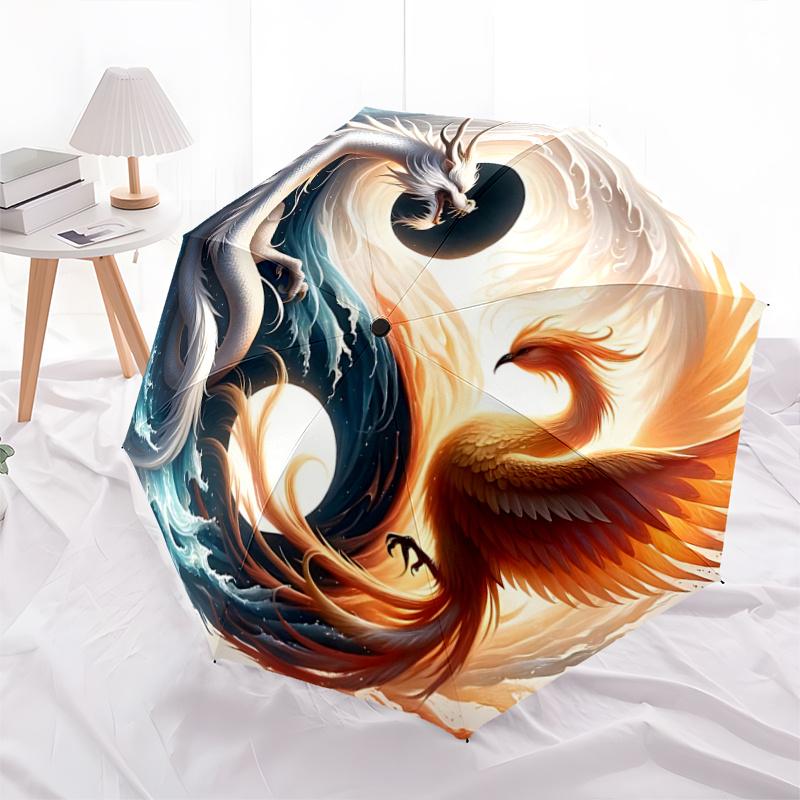 

1pc Yin-Yang Harmony: The Dance of Dragon and Phoenix Auto-Open Close Umbrella with Convenient Foldable Design, 8-Bone Iron Frame Outdoor Umbrell
