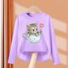 Kid Long Sleeves T-Shirt Fashionable Creativity Cartoon Kitty Cute Cat Print Autumn Casual Sports Versatile Comfortable Loose T-Shirt