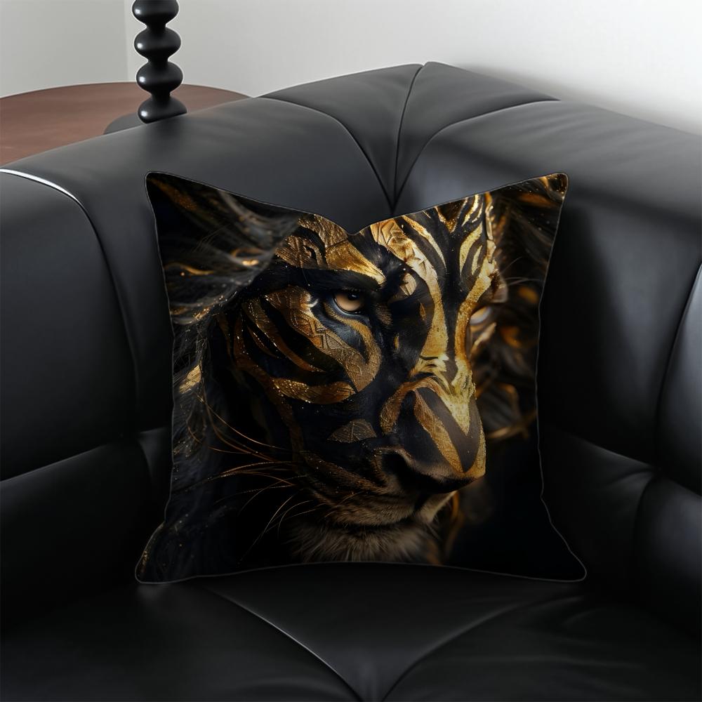 B-Black Gold Animal Pillow Luxury Decor Cushion Cushion Cover Pillow Case Anti-Dustmite Invisible Zipper Silky Plush Cushion