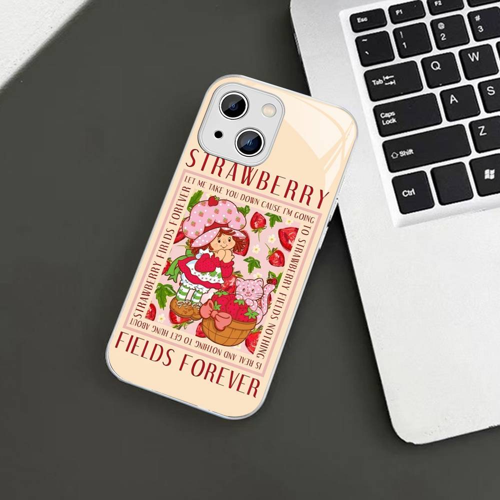 S-Strawberry-shortcake Girl Tempered Glass For Iphone 14 13 12 11 Pro Mini XS MAX 14Plus X XS XR Cover