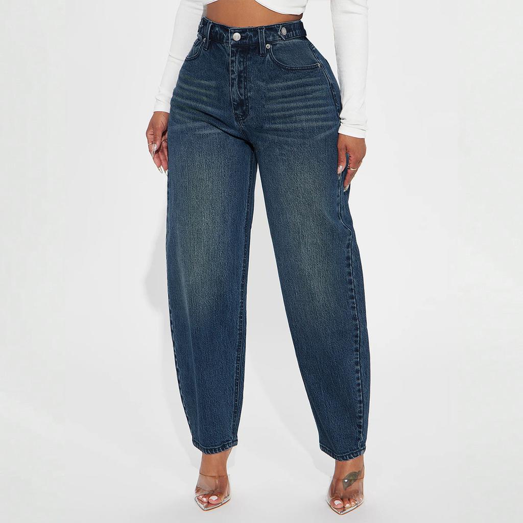 Women's Mid Rise Balloon Jeans Harem Carrot Denim Pants Vintage Washed Non-Stretch Loose Casual Long Trousers For Autumn Daily Wear