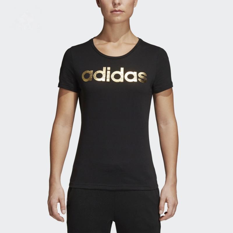 adidas Lifestyle Casual Series Foil Linear Round Neck Comfortable Short Sleeve T-Shirt Women T-Shirt Black CV4566