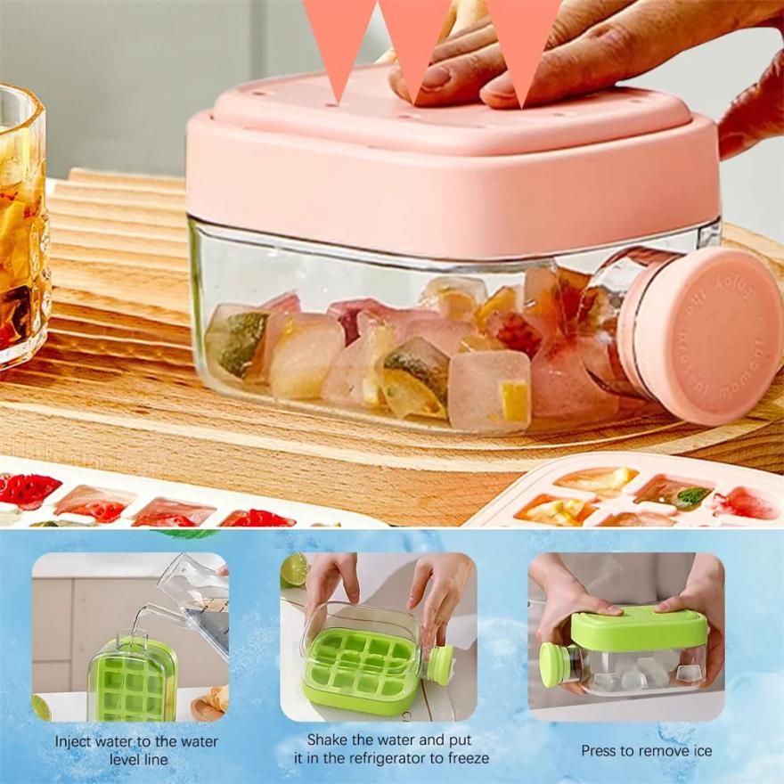 Ice Cube Bottle with Straw, 2 In 1 Touch-Free Push-Type Ice Cube Making Bottle, Easy Release Water Bottle Ice Mold