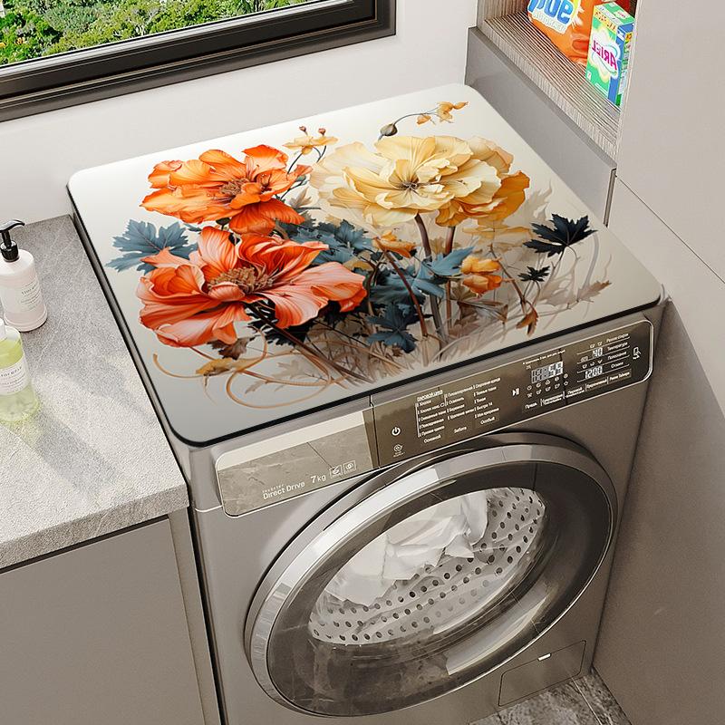Fresh Floral Drum Washing Machine Dustproof Mat Anti-Slip Pastoral Style Kitchen Countertop Drying Mat