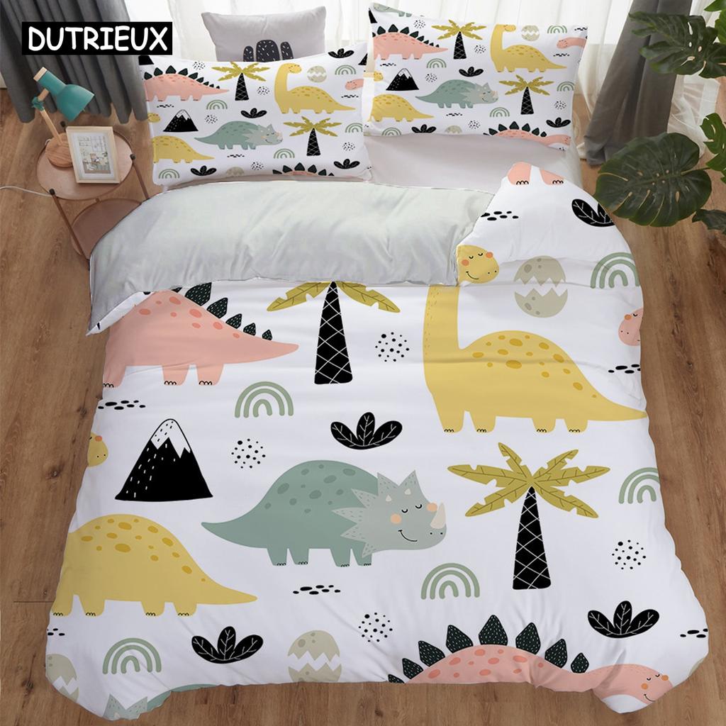 Cute Cartoon Dinosaur Print Polyester Bedding Sets Child Kids Covers Boys Bed Linen Set For Teens King Size Bedding Set