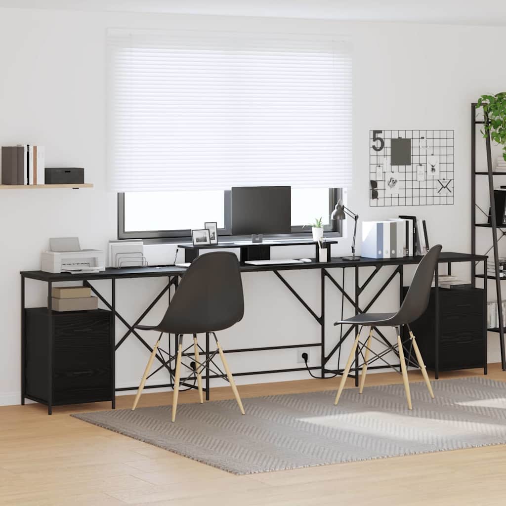 Desk with Shelf Black Oak Effect 182 x 101 x 87.5 cm