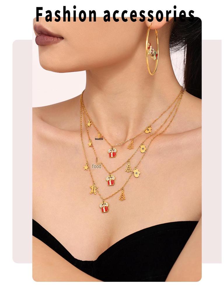 Mili Ins 18K Gold Plated Stainless Steel Geometric Pendant Necklace with Enamel Glaze - Christmas Gift