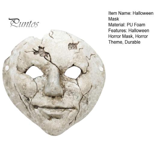 Transparent Eye Hole Mask Halloween Horror Cracked Face Mask, Breathable Lightweight Foam Retro Old Style with Adjustable Strap Scary Props,