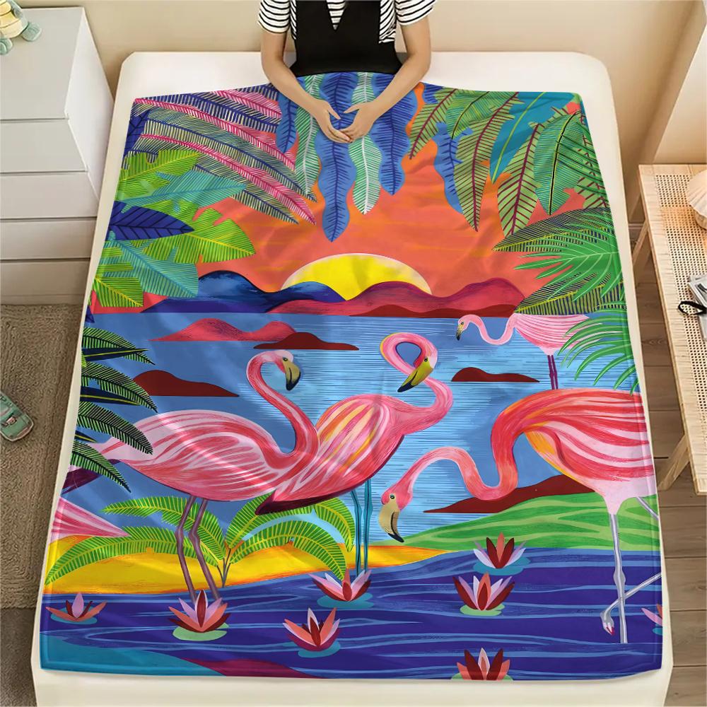 1Pc Flamingo Print Flannel Blanket, High quality Comfortable for All Seasons, Home Decor, Warmth and Comfort, Perfect for Christmas Gifts