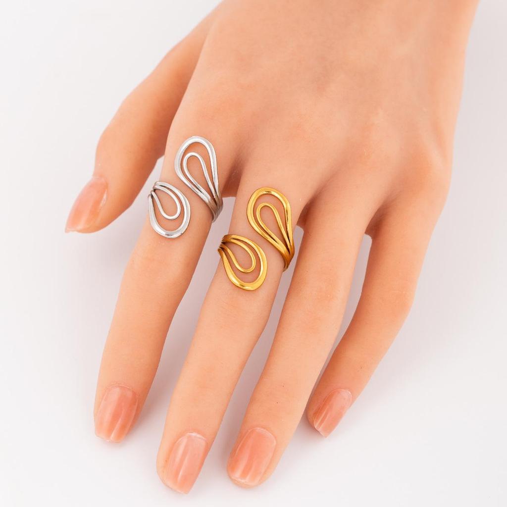 Cross Stainless Steel Open Ring - Women's Geometric Titanium Steel Stackable Jewelry