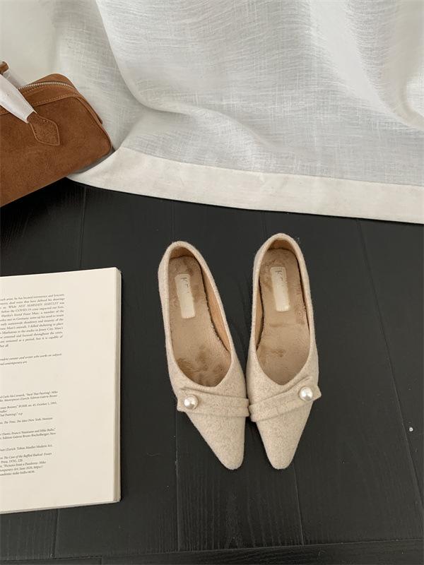 2025 Autumn and Winter New Pointed Thick Heel Fluffy Shoes Women Wear Flat-bottomed Versatile Fairy Wind Warm Shoes