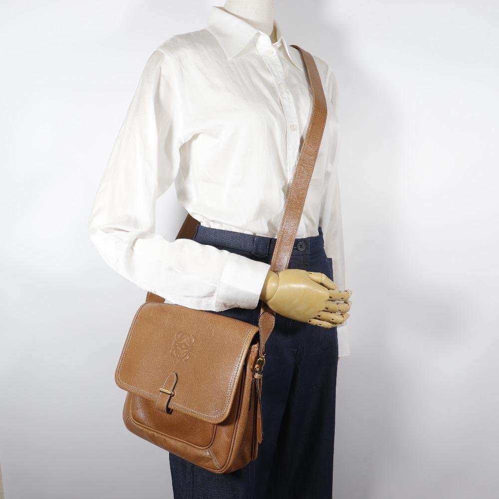 Loewe Anagram Shoulder Bag Brown Calfskin Women Used