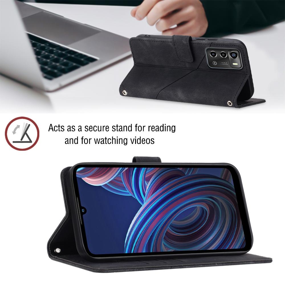 Modische Handy-Geldbörsenhülle aus PU-Leder mit geometrischem Muster und Handschlaufe für ZTE Axon 60, Blade A35, A55, nubia Focus Pro, Blade V70, V40s, A73, A52...