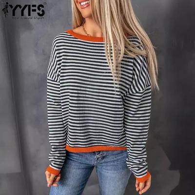 Moda Donna Casual Primavera Autunno Stampa a Righe Manica Lunga Girocollo Bluse & Camicie