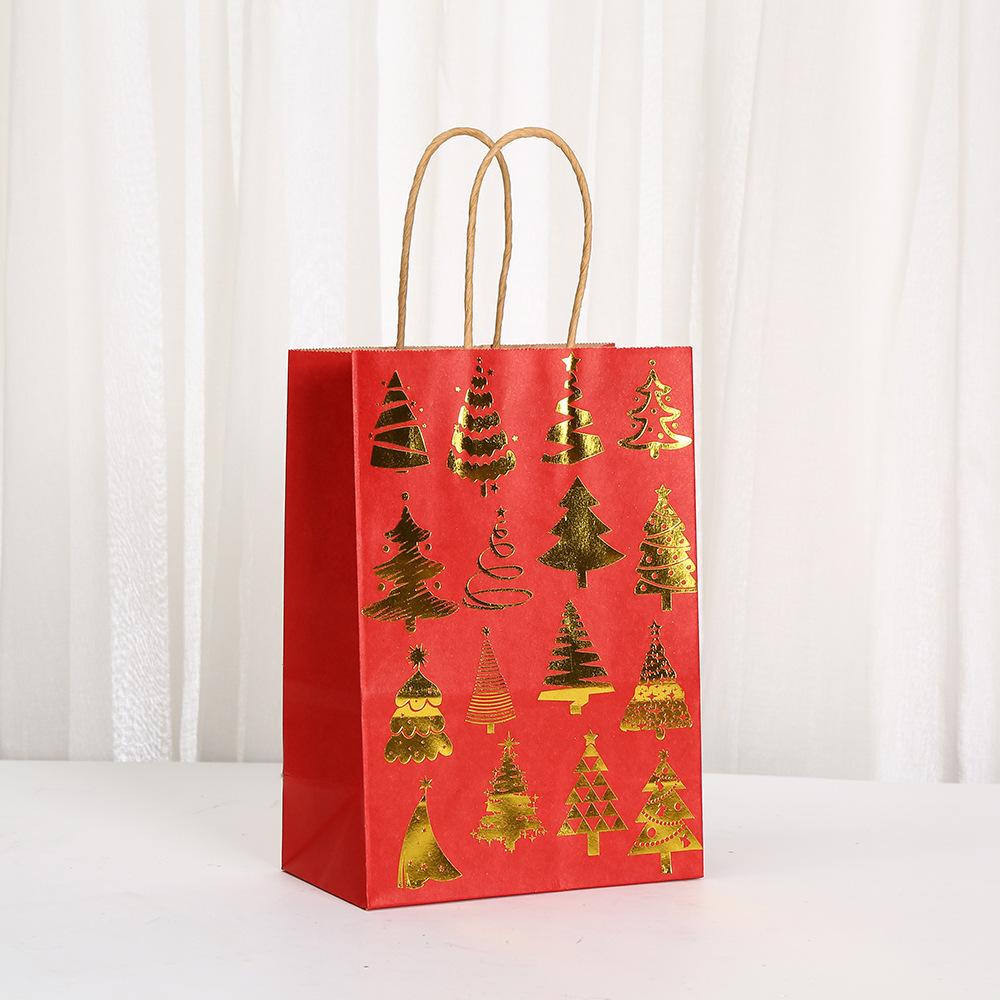 12/30pcs Christmas Paper Gift Bags Red Gold Foil Designs Reusable Shopping Bags for Small Gifts and Candy