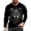 Animal Print Men's Long Sleeve T-shirt Spring And Autumn Men's Daily Casual Top 3D Wolf Print Men's Fashion Long Sleeve T-shirt