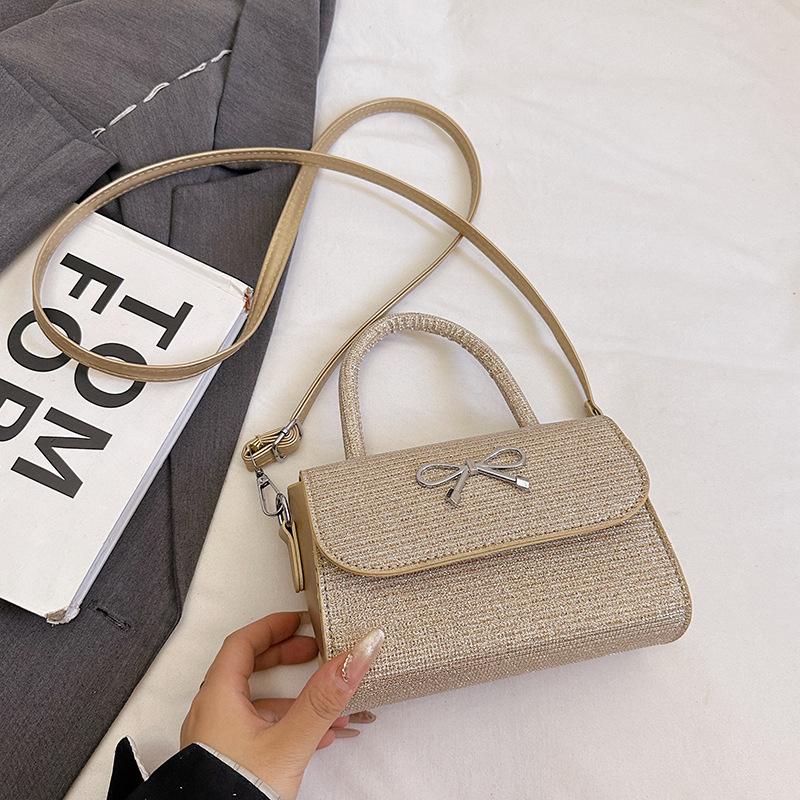Pink Portable Bow Bag Women's 2025 New Spring and Summer Shoulder Messenger Bag Niche Fashion Cute Small Square Bag