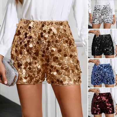 Women's Sparkly Sequin Shorts Stretchy Going Out Party Clubwear Sexy High Waist Straight Leg Mini Shorts