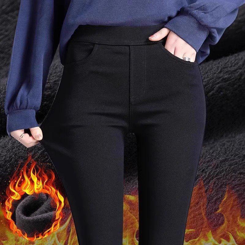 Women's Fleece-Lined Skinny Leggings - Warm, Elastic, Slimming, Butt-Lifting Base Layer for Outdoor Autumn & Winter Sports