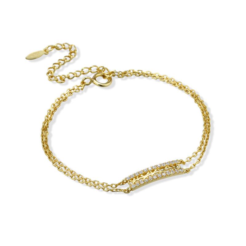 S925 Sterling Silver Bracelet for Women, New Hollow Snowflake Double-layer Chain, Simple and Fashionable OL Inlaid Zircon Ring Set