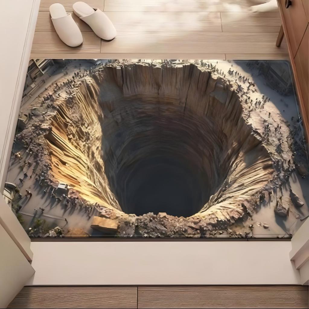 Door Mat Giant Sinkhole Optical Illusion Pattern Non Slip Print Entryway Rug for Fun Home Decoration