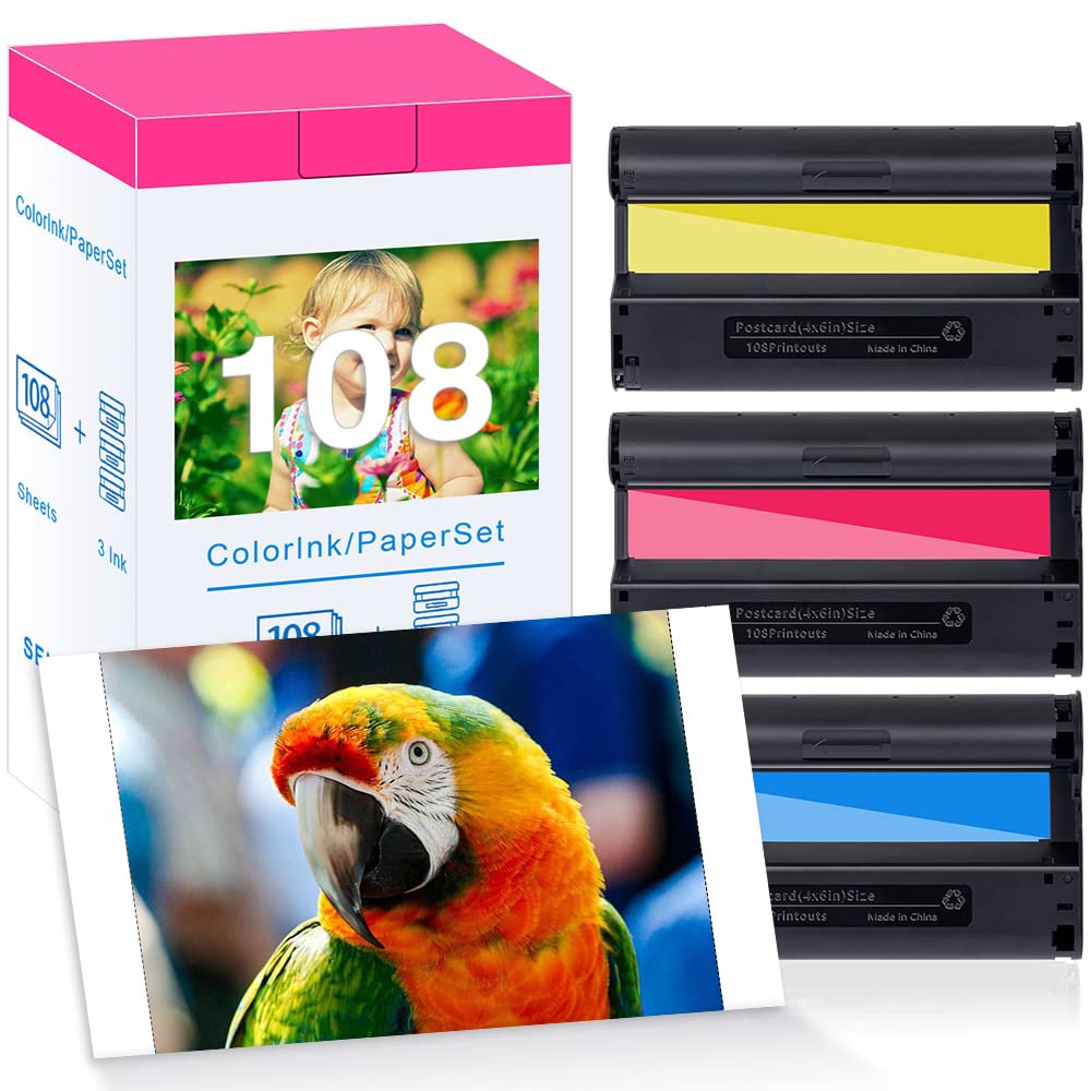 

100x148мм Кольоровий Касетний Глянцевий Папір Сумісний з Картриджами Canon SELPHY та CP1200 108 Аркушів Чорнило/Папір KP-108IN, CP1500, CP1300,
