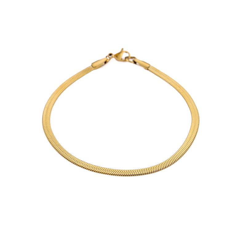 Bracelet de cheville chaîne serpent plate en acier inoxydable plaqué or - Options 3MM et 4MM disponibles pour les dames tendance