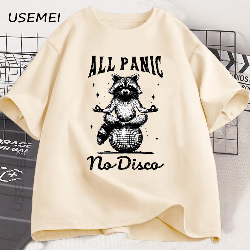 Retro Funny Raccoon All Panic No Disco 90s T Shirt Vintage T-shirt Short Sleeve Tee Summer Oversized Clothes Harajuku Tops