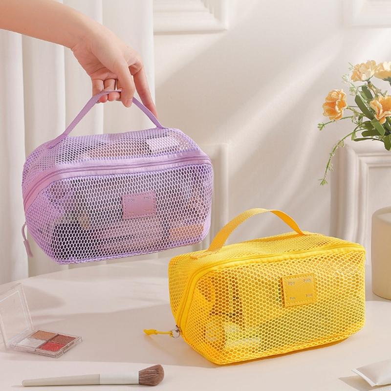 Large Breathable Mesh Cosmetic Bag With Separate Sections Efficient Makeup Skincare Storage Container HX6C
