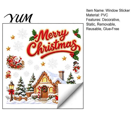 Outdoor Festive Glass Decorations Christmas Window Cling, PVC Waterproof Santa Claus/ Elf Snowman/Elk/House Stickers, Reusable Seasonal Home Ornaments