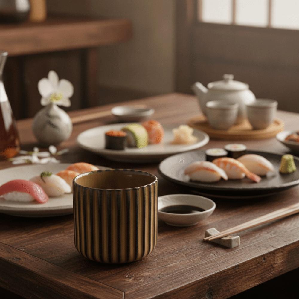 Vertical Striped Japanese Style Ceramic Tea Cup Kiln-Changed Glaze Coffee Mug Sushi Restaurant