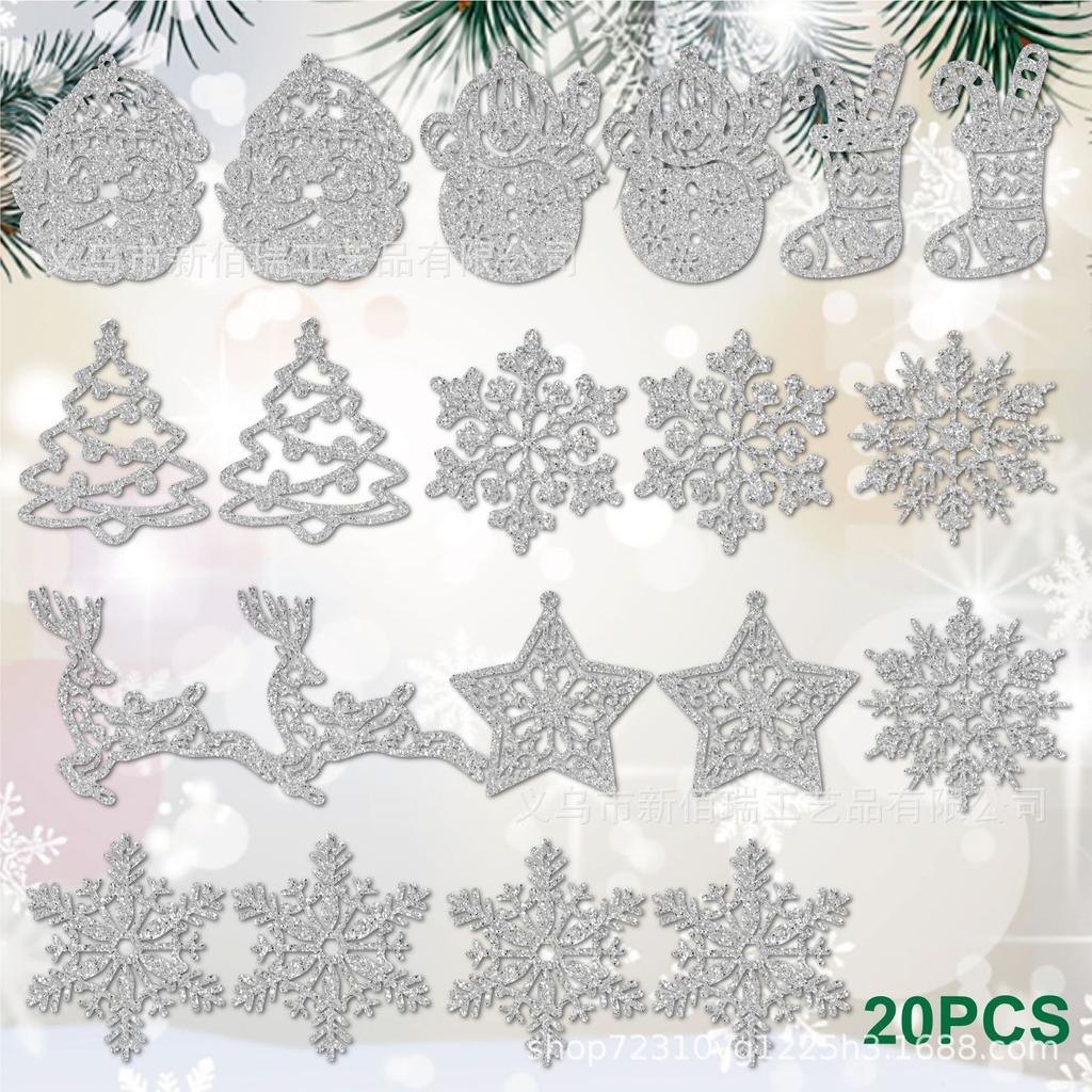 20Pcs Christmas Tree Decoration Hanging Ornaments Tree Snowman Reindeer Santa Snowflake Ornaments for New Year Winter Party