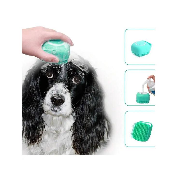 1PC Silicone Pet Bath Brush with Shampoo Dispenser - Gentle Massage for Dogs & Cats baby голубой