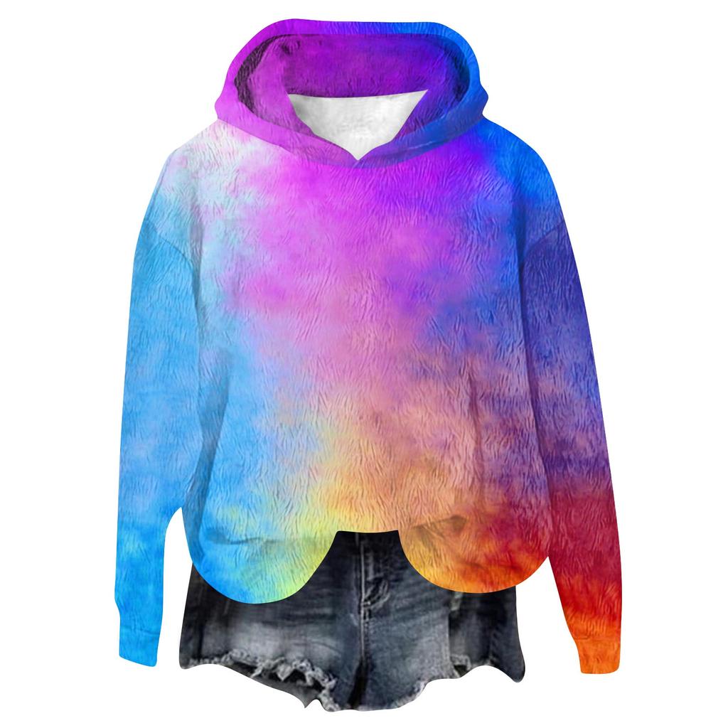 Women's Hooded Long Sleeve Printed Flannel Top Hooded Sweatshirt