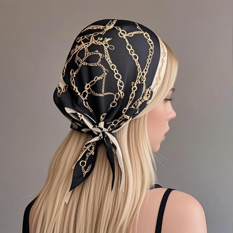 68cm Chain Printed Scarf Women's Autumn and Winter Thin Imitation Silk Scarf Fashion Shawl Headscarf Bag Accessories Scarfs