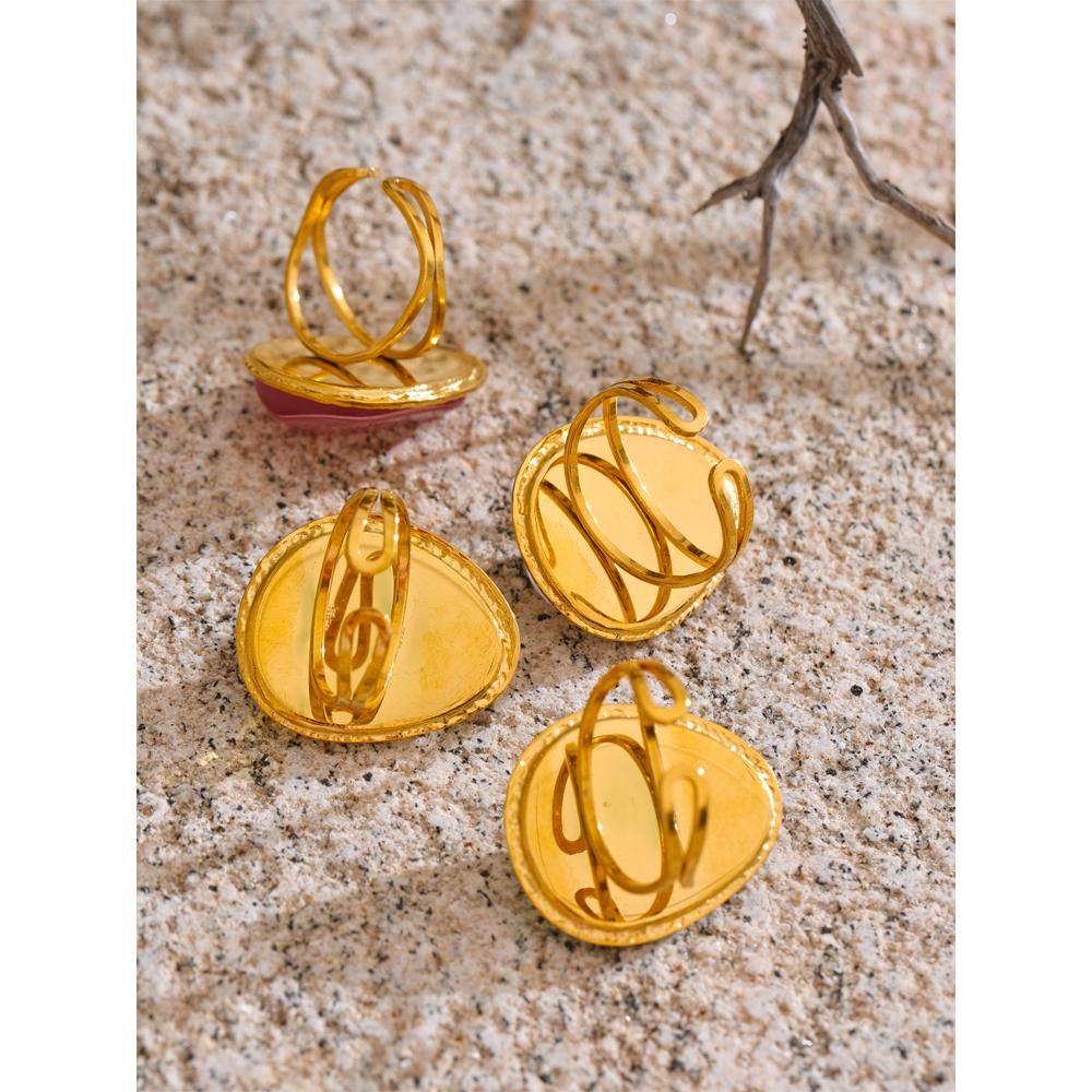 Eetit Exquisite Candy Multi-Color White Pink Blue Yellow Resin Adjustable Ring Gold Color Stainless Steel Summer Jewelry Gift