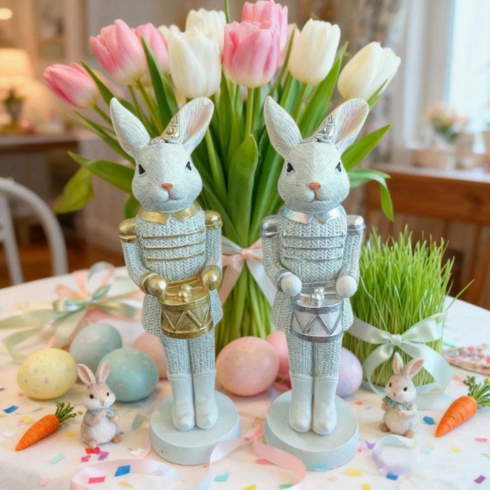 Cute Design Nut Cracker Rabbit Soldier Style Rabbit Figurine Bunny Statues  Tabletop Decoration