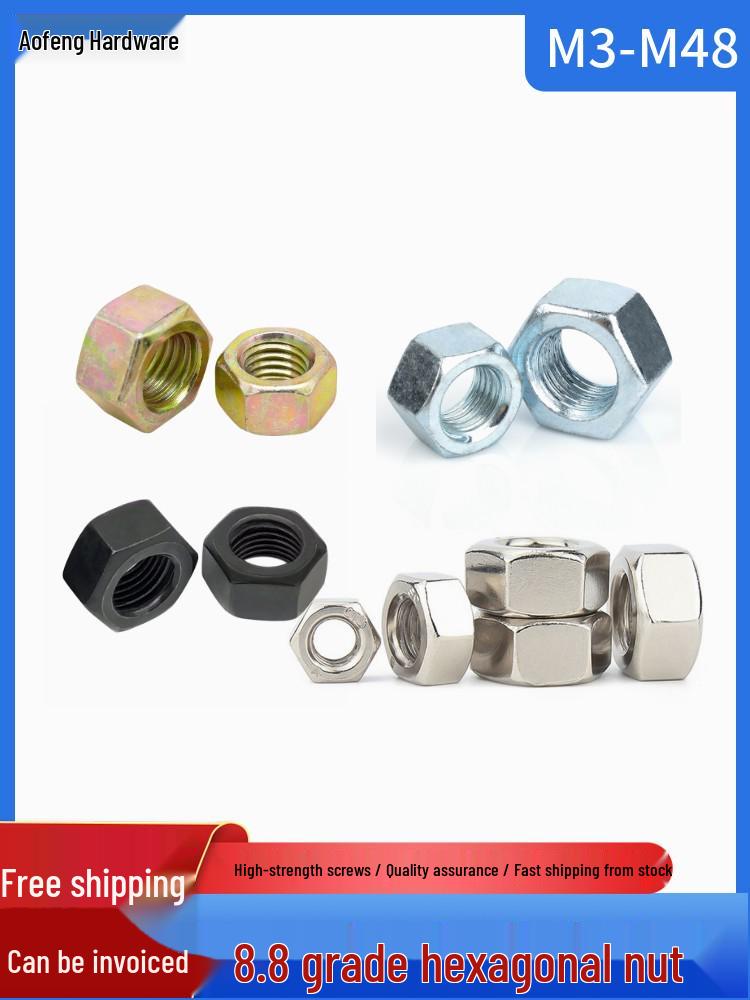 Grade 8.8 & 12.9 Hex Nuts - Black, Galvanized, Nickel-Plated, Color Zinc, GB6170 Standards, Sizes M3-M48