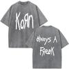 Korn Europe Tour  Vintage Washed T Shirt Fan Gifts Metal Gothic Rock Band Tshirts Mens Clothing Casual Short Sleeve Tshirt
