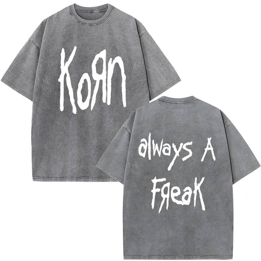 Korn Europe Tour Vintage Washed T Shirt Fan Gifts Metal Gothic Rock Band Tshirts Mens Clothing Casual Short Sleeve Tshirt
