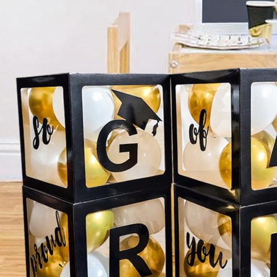 4 Pcs 2026 Grad Balloon Boxes Black Balloon Boxes with Letters So Pround of You Graduation Party Decoration for College High School Class of 2026
