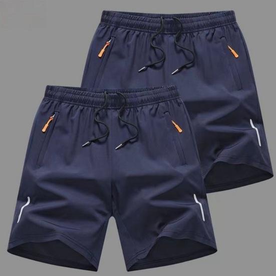 Men Sport Shorts Solid Color Straight Elastic Waist Casual Daily Wear Plus Size Zipper Pockets Retro Thin Knee Length Summer Shorts Men Clothes