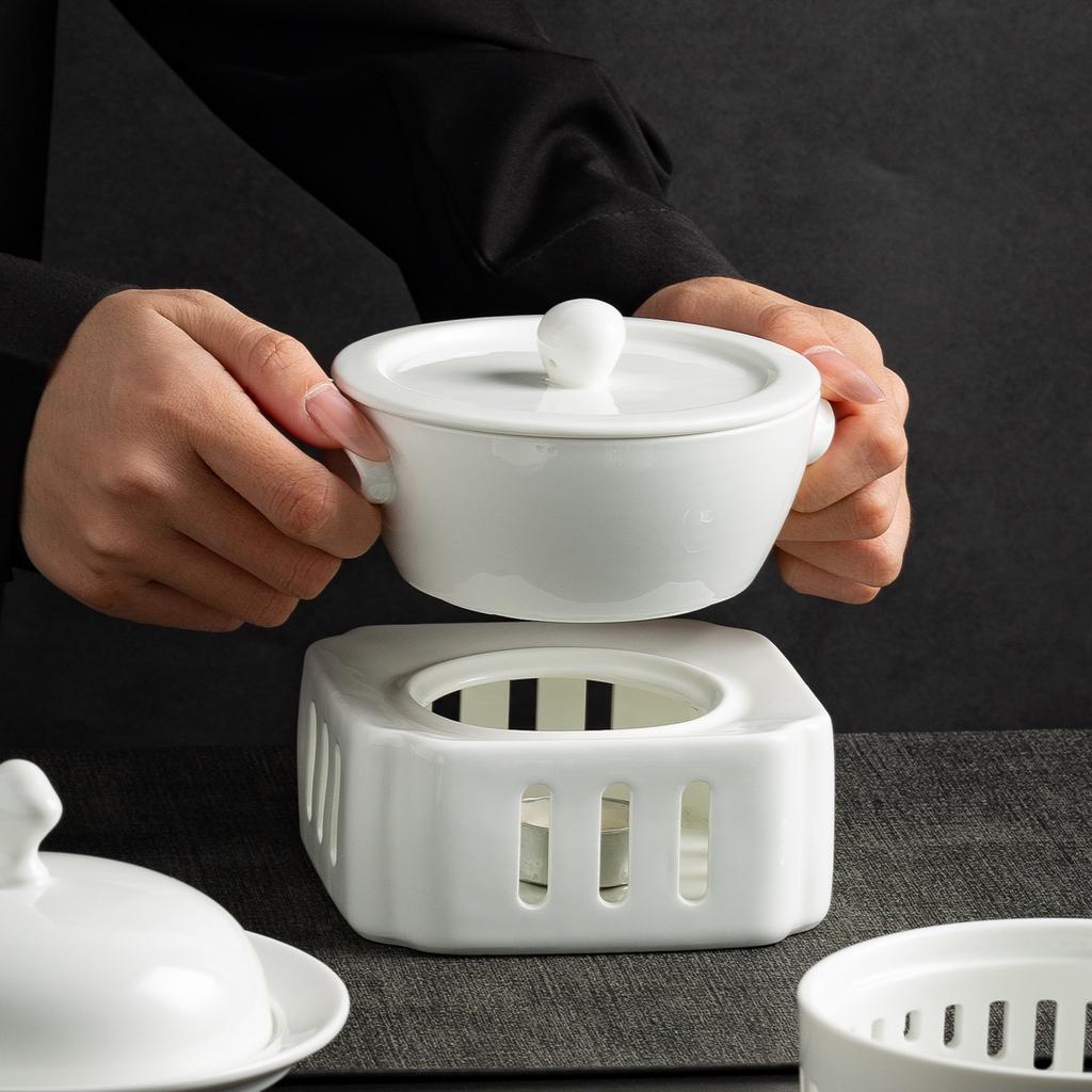 High-End Restaurant Hotel Double Ear Position Soup Cup Seafood Buddha Jumps Over The Wall Stew Cup Candle Heating Insulation Wing Soup Bird'S Nest