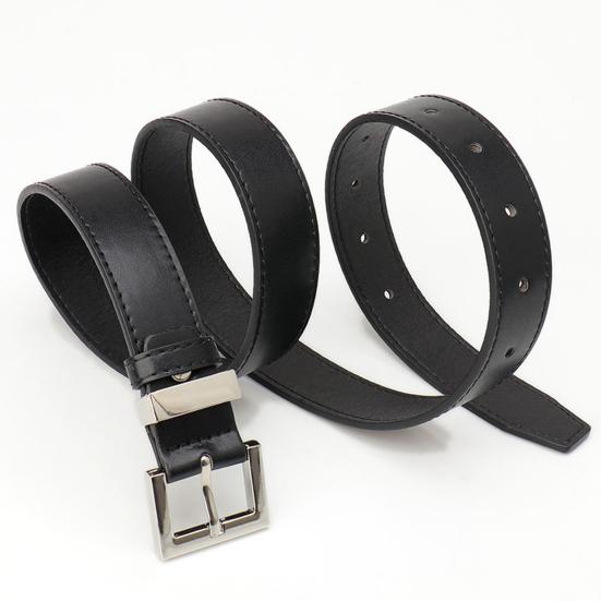 Women Belt Geometric Square Buttons Jeans Belt Adjustable Length Multi Holes Imitation Leather