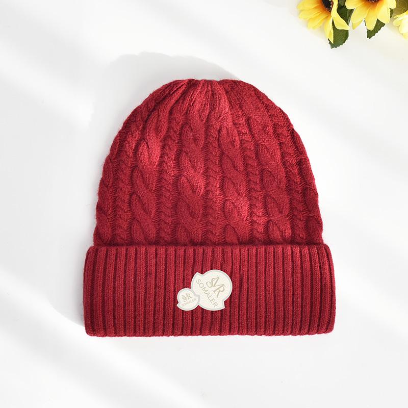 Winter Wool Knitted Hats Classic Women Twist Pattern Wide Brim Beanie Fashion Simple Wide Cuff Hat Custom Logo красный