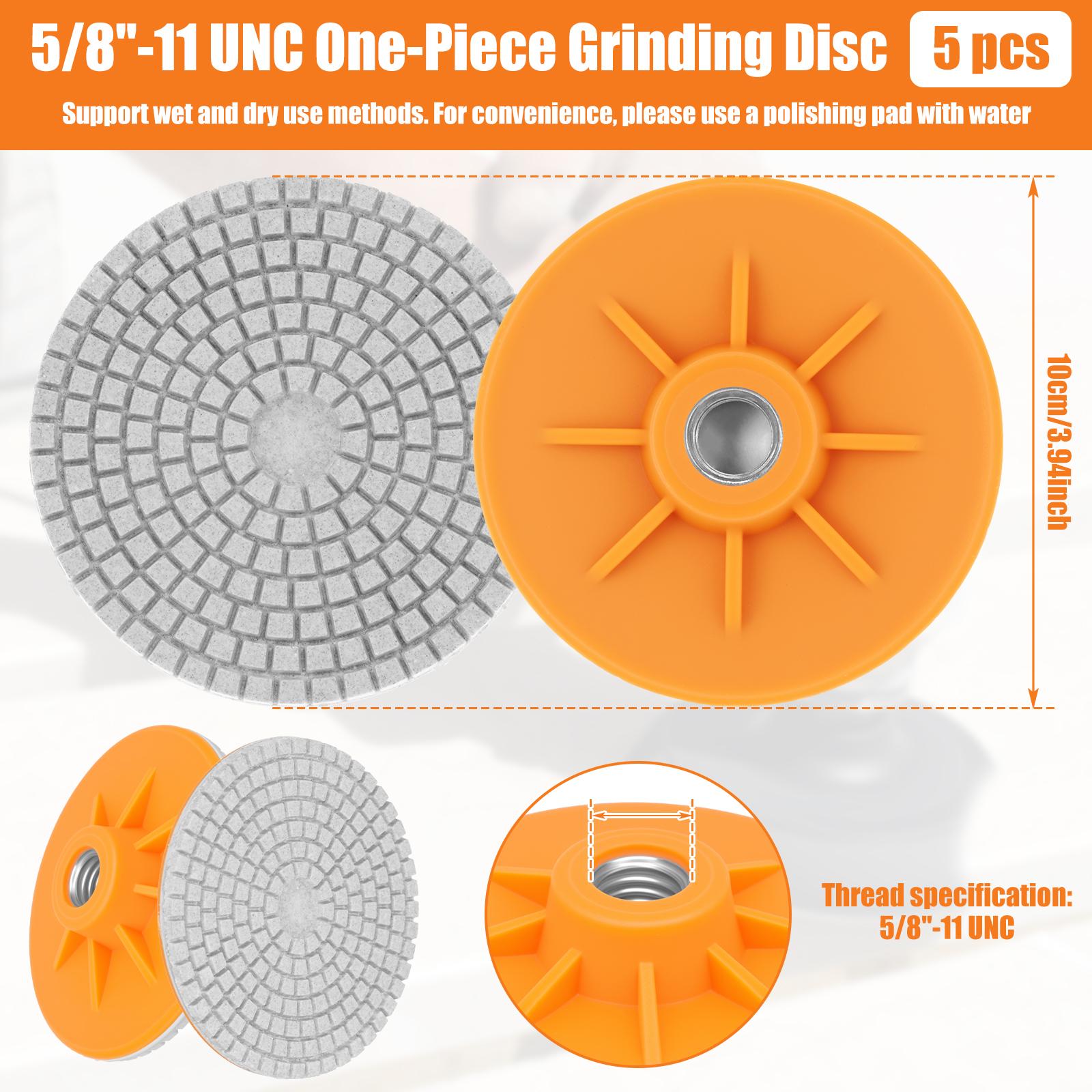 

5 Pcs Diamond Polishing Pads Kit for Angle Grinder 5/8 -11 UNC Concrete & Stone Polishing Pads Set for Granite,Marble,Tile Glas 100mm